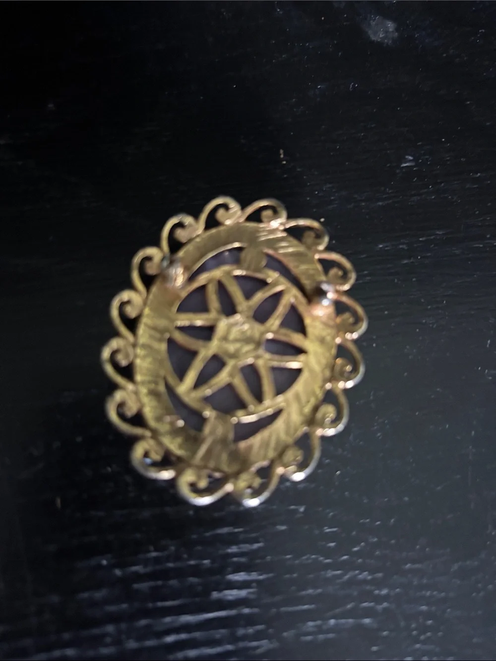 Purple and White Cameo Brooch with Gold-Tone Filigree